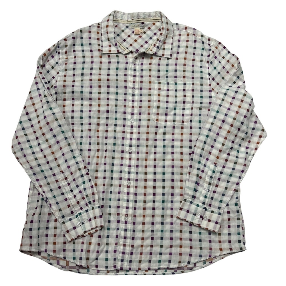 Carbon2Cobalt Men's Shirt XL 100% Cotton Print Longsleeve Button Down Plaid